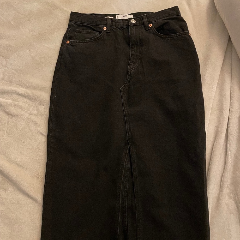 Mango Denim Midi Skirt in Black